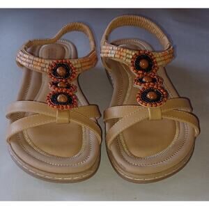 Dream Pairs Sandals Women's Size 8 Beaded Upper Cushion Soles Beige Beachy